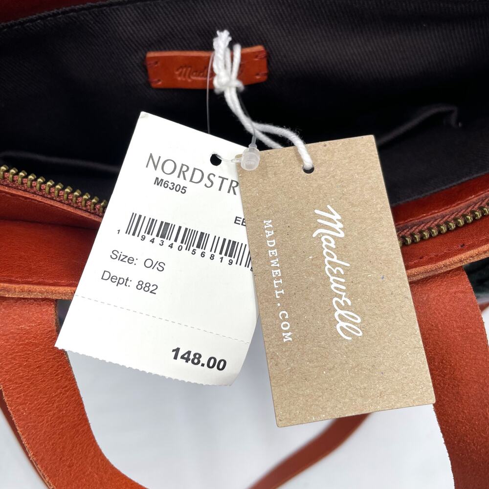 Madewell Small Transport Crossbody Tote Bag Brown Nubuck Leather Rainbow Strap - Picture 10 of 11